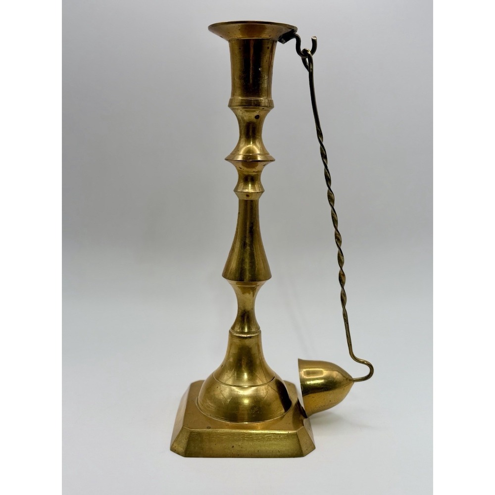 Vintage Antique Brass Candlestick Holder Snuffer Twist Handle Georgian Style